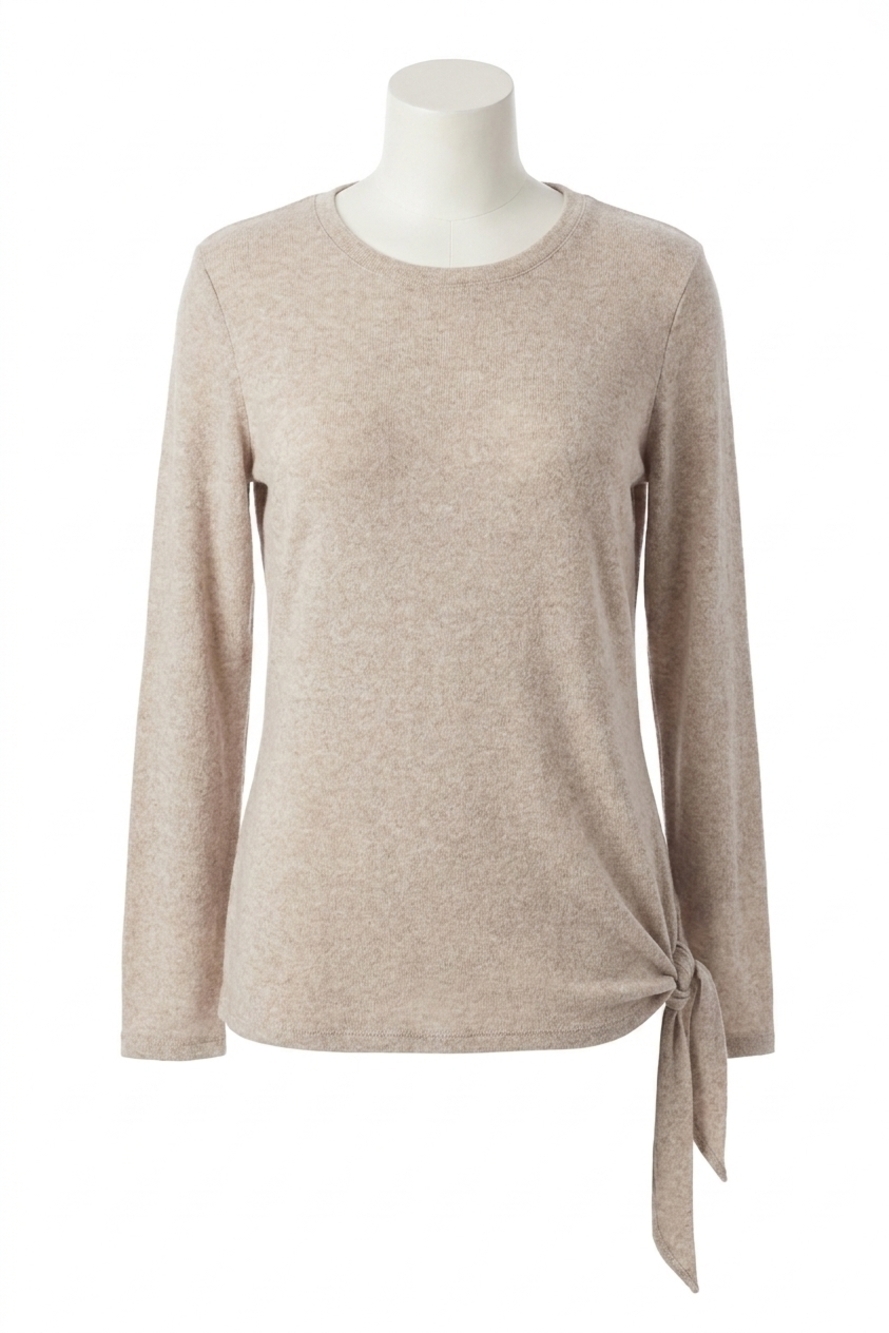 NEW FRENCH KYSS ellie side tie kashmira sweater in oatmeal